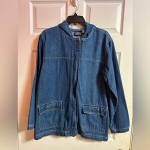 Vintage Blassport Blue women Denim Jacket hoodie pocket Zip-UP used..Z-Medium